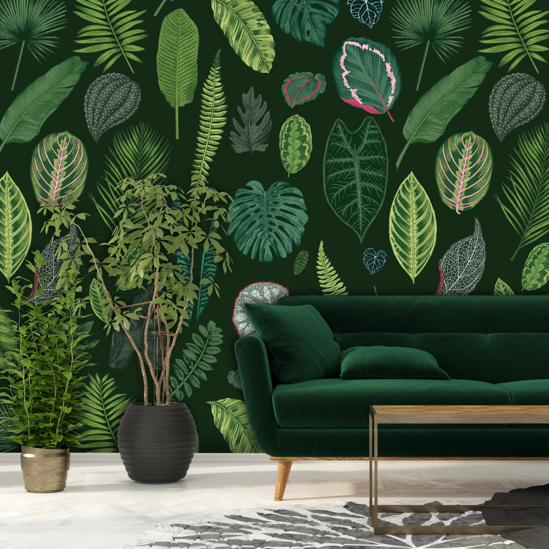 Living room with green sofa